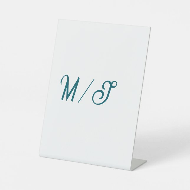 Turquoise monogram wedding couple name simple styl sockelschild (Vorderseite)