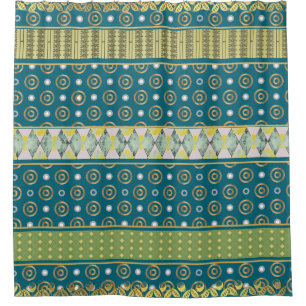 Turquoise multimotif, rideau de douche citron et c