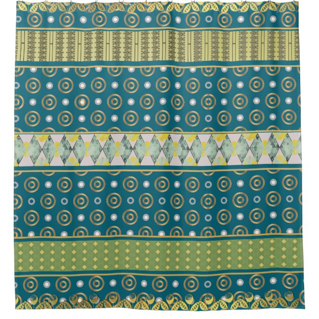 Turquoise multimotif, rideau de douche citron et c (Devant)