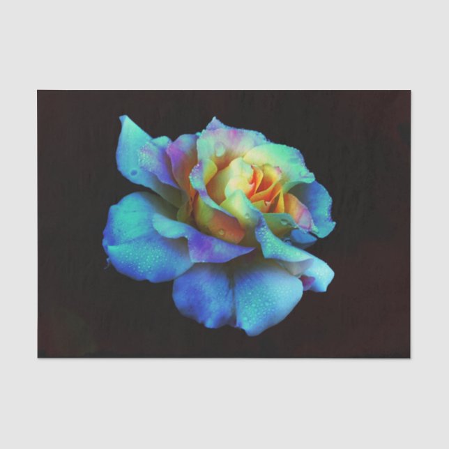 Turquoise N Gold Rainbow Rose Seidenpapier (Vorderseite)