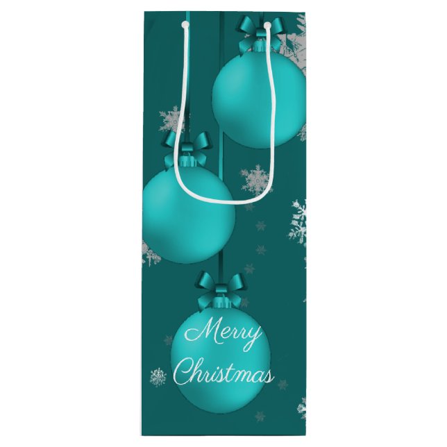 Turquoise Noël Ornements Vin Sac cadeau (Devant)