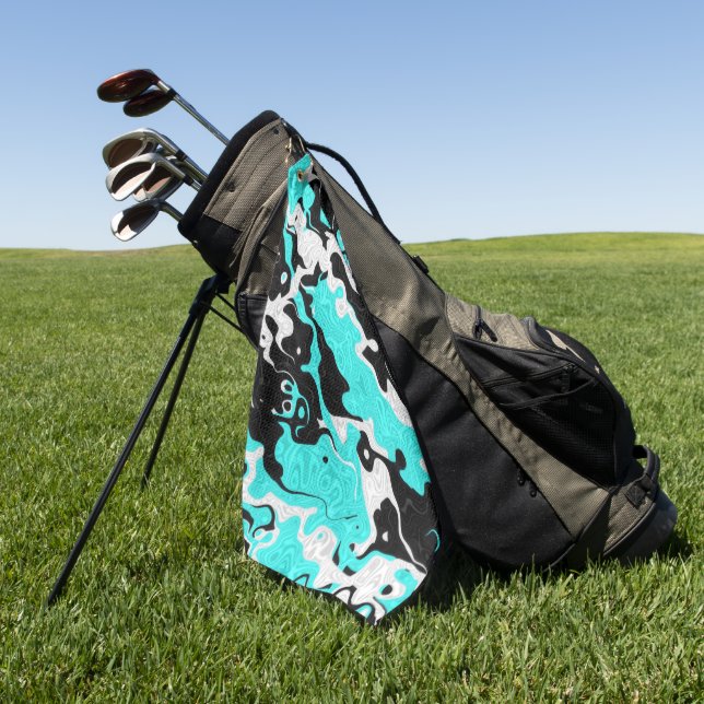 Turquoise Oil Spill Rave Camo Golfhandtuch (Gras)