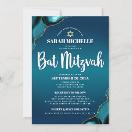 Turquoise Ombre Bat Mitzvah Agate Script 2 Ort Einladung