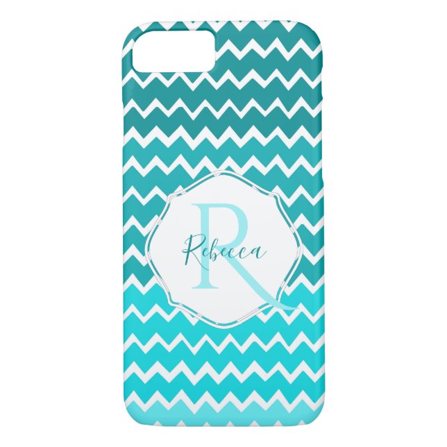 Turquoise Ombre Chevron coque iphone personnalisé (Dos)