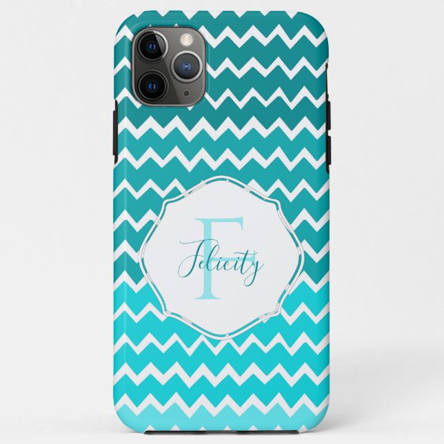Turquoise Ombre Chevron coque iphone personnalisé (Dos)