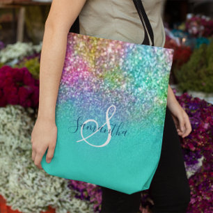 Turquoise Ombre Mermaid Bokeh Glitzer Tasche