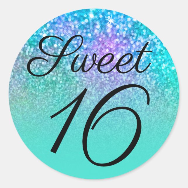 Turquoise Ombre Mermaid Glitzer 16 . Geburtstag Runder Aufkleber (Vorderseite)
