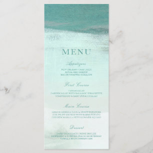 Turquoise Ombre Watercolor Beach Wedding Menu