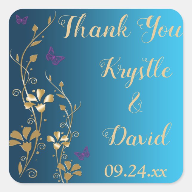 Turquoise, Or, Floral Violet, Sticker Faveur Papil (Devant)