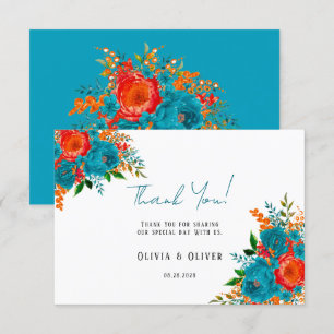 Turquoise Orange Botanique Floral Mariage Merci