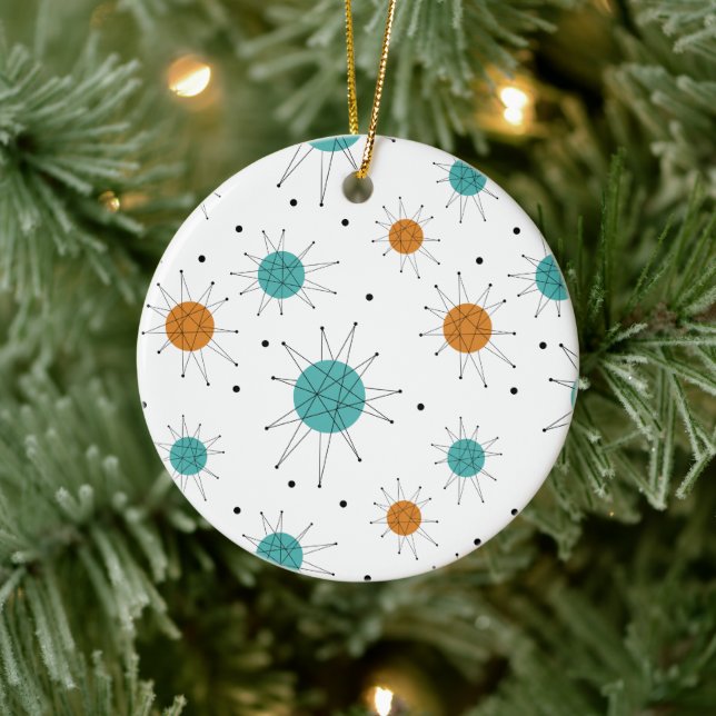 Turquoise Orange Franciscan Sternexplosion Mitte J Keramik Ornament (Baum)