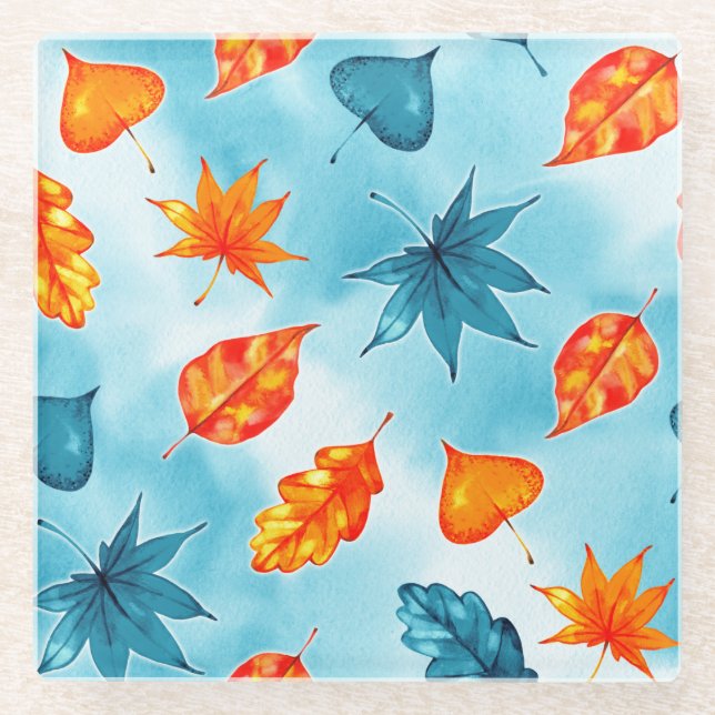 TURQUOISE & ORANGE HERBSTLAUBS BOWS PUMPKINS GLASUNTERSETZER (Vorderseite)