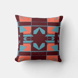 Turquoise Orange Plum Abstraktes Schachbrettmotiv Kissen