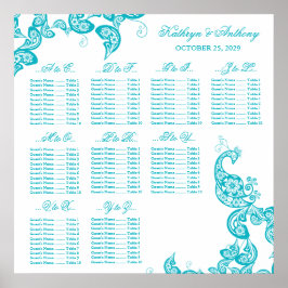 Turquoise Paisley Peacock Wedding Chart Poster