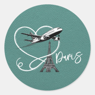 Turquoise Paris Passport Runder Aufkleber