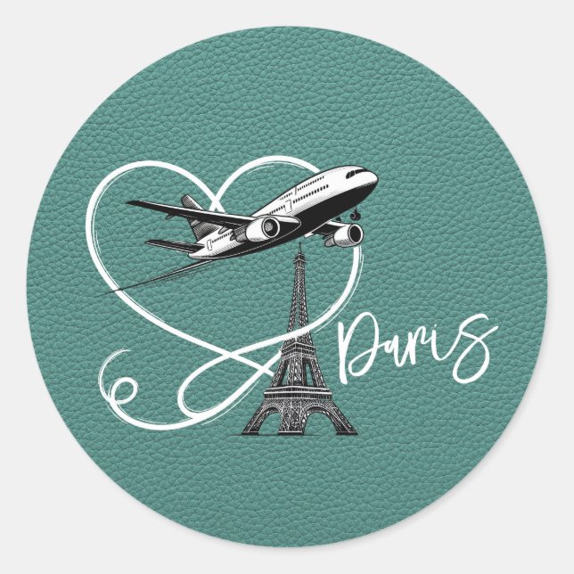Turquoise Paris Passport Runder Aufkleber (Vorderseite)