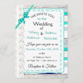 Turquoise Patiné Bois Rustique Lace Invitations