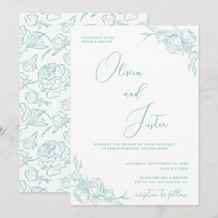 Turquoise Peony Elegance Wedding Einladung