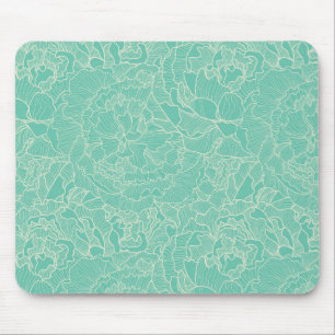 Turquoise-Peony-Muster Mousepad