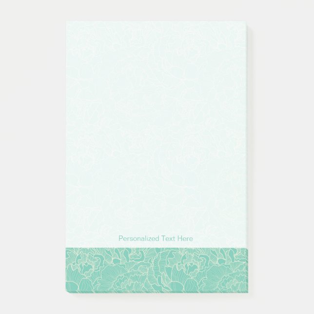 Turquoise-Peony-Muster Post-it Klebezettel (Vorderseite)