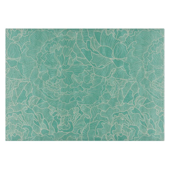 Turquoise-Peony-Muster Schneidebrett (Vorderseite)