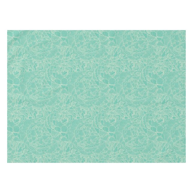 Turquoise-Peony-Muster Tischdecke (Vorderseite (Horizontal))