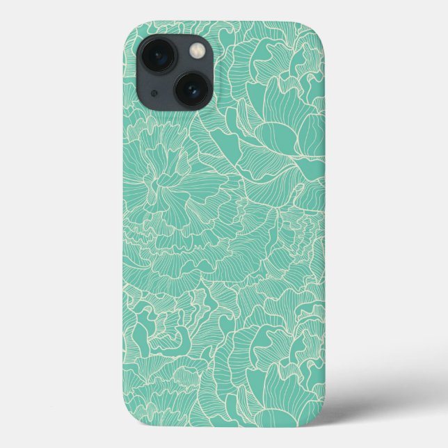 Turquoise Peony Pattern Case-Mate iPhone Hülle (Rückseite)