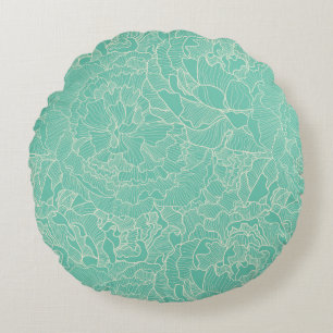 Turquoise Peony Pattern Rundes Kissen