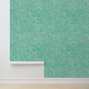 Turquoise Peony Pattern Tapete