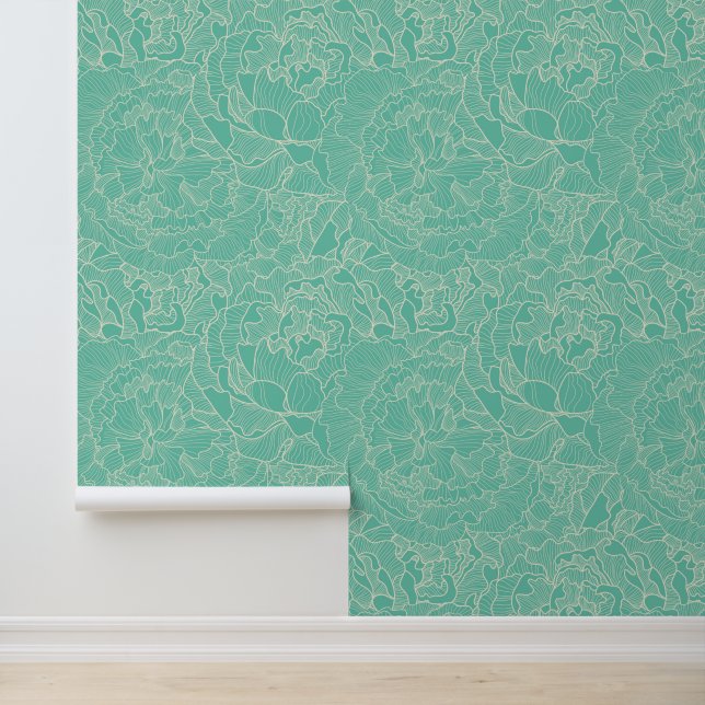 Turquoise Peony Pattern Tapete (Anwendung)