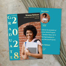 Turquoise Photo Graduation Gold Foil Announcement