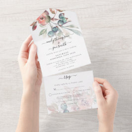 Turquoise Pink Florals Gastadressen Wedding All In One Einladung