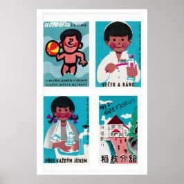 Turquoise & Pink Matchbox Labels Grid Print Poster