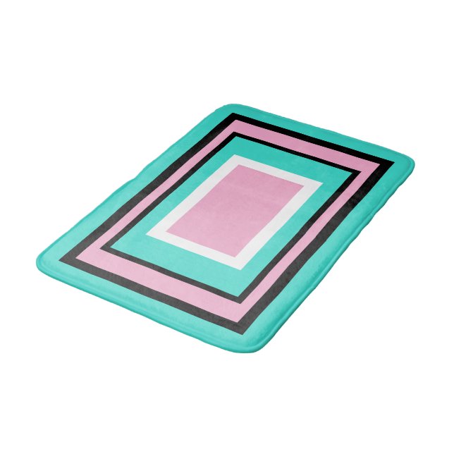 Turquoise Pink White Black Geometric Badematte (Schrägansicht)