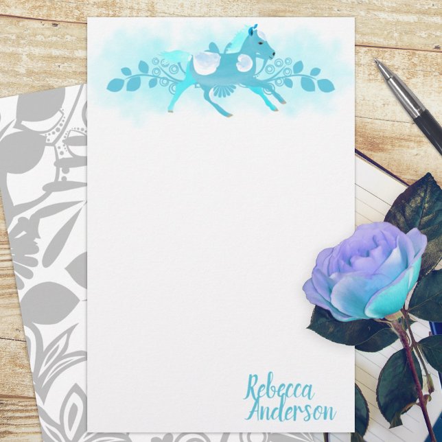 Turquoise Pony Personal Stationary (ponies small pony turquoise gray cute budget personalized letter writing stationary paper sheets)