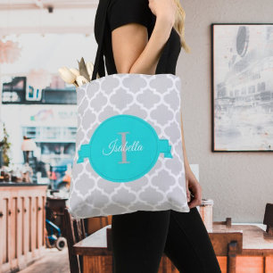 Turquoise Quatrefoil Sac fourre-tout personnalisé