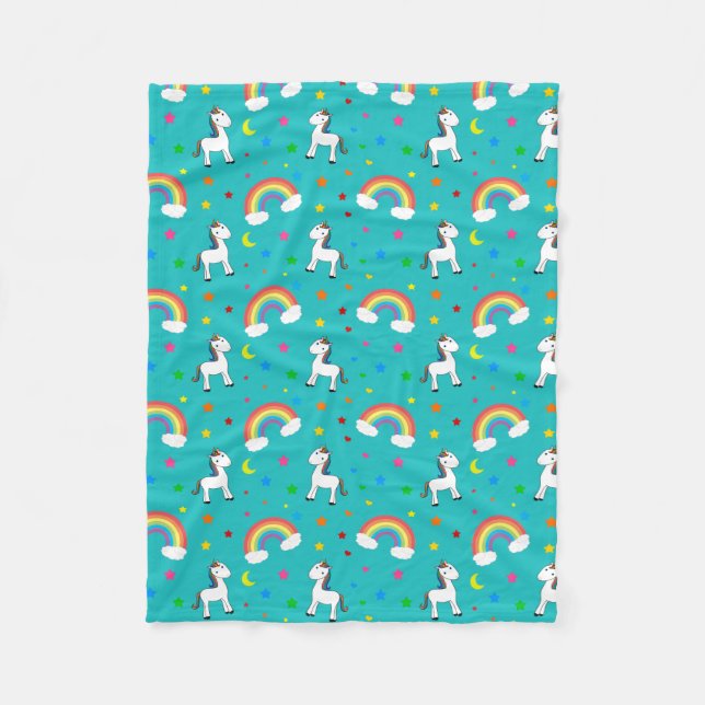 Turquoise rainbow unicorn hearts stars pattern fleecedecke (Vorderseite)