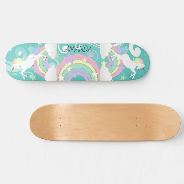 Turquoise Rainbow Unicorn Skateboard (Horz)