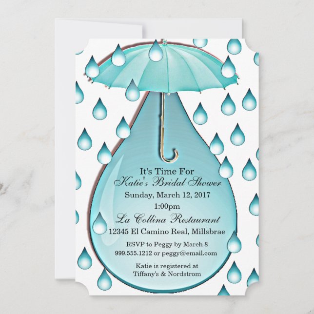 Turquoise Raindrops Invitation de la douche nuptia (Devant)