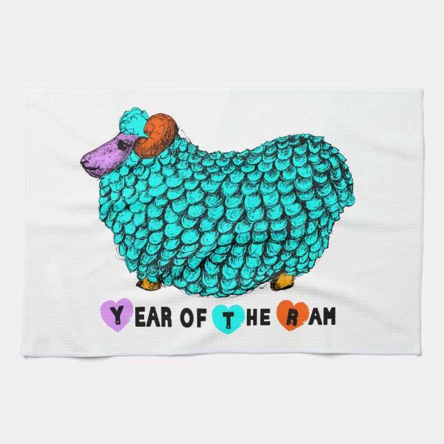 Turquoise Ram chinois Année Zodiac Serviette de cu (Horizontal)