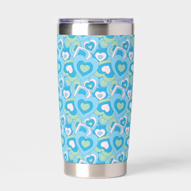Turquoise Retro Heart Tumbler Thermobecher (Vorderseite)