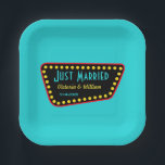 Turquoise Retro Sign Paper Plates Pappteller<br><div class="desc">The design is from original art. Change the text to suit your needs.</div>