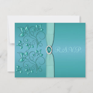 TURQUOISE RIBBON IMPRIMÉ, carte RSVP Aqua Floral