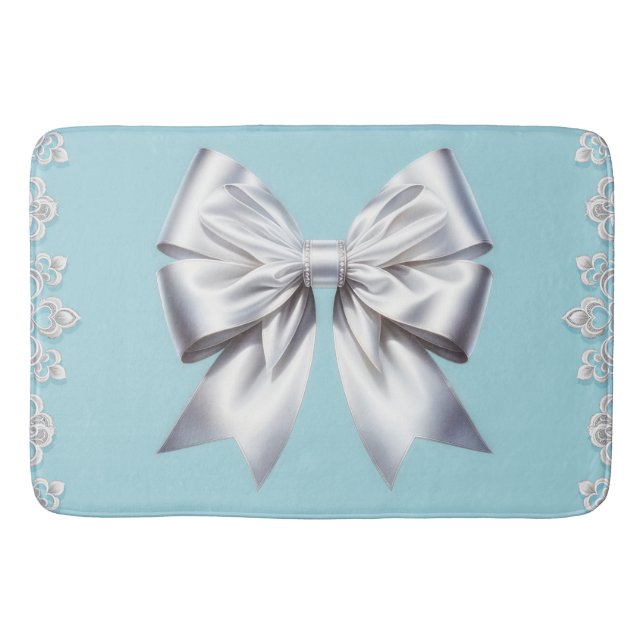 Turquoise Robin's Egg Blue Big White Bow Bridal Badematte (Vorderseite)