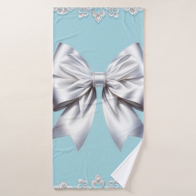 Turquoise Robin's Egg Blue Big White Bow Bridal Badhandtuch Set (Badehandtuch)