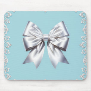 Turquoise Robin's Egg Blue Big White Bow Bridal Mousepad