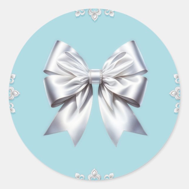 Turquoise Robin's Egg Blue Big White Bow Bridal Runder Aufkleber (Vorderseite)