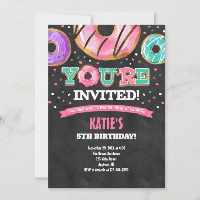 Turquoise rose Bleu Donut Invitation Anniversaire (Devant)