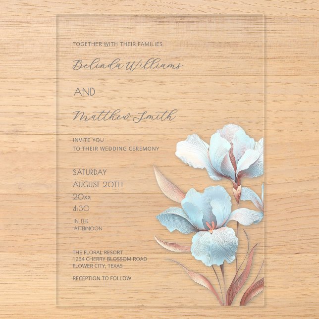 Turquoise Rose Gold 3D Flowers White Acryleinladungen (Vorderseite)