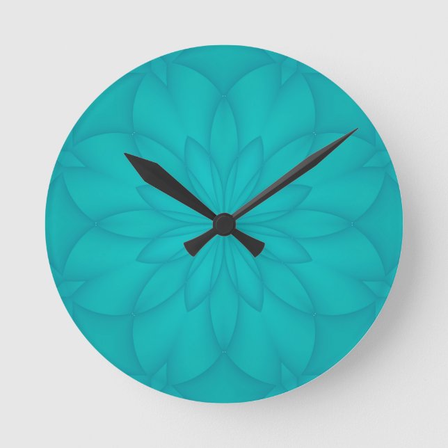 Turquoise Rosette Runde Wanduhr (Vorderseite)